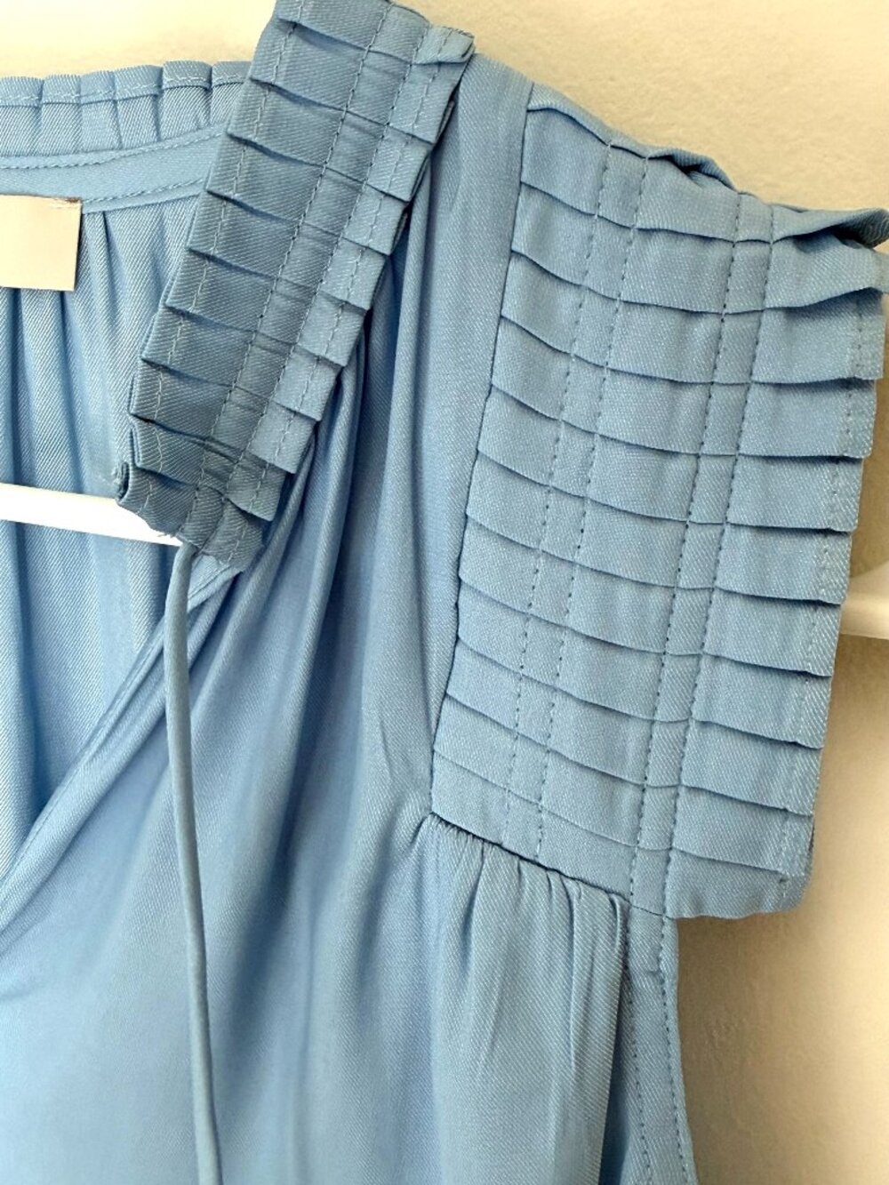 LOFT Baby Blue Pleated Tie Neck Lightweight Blouse